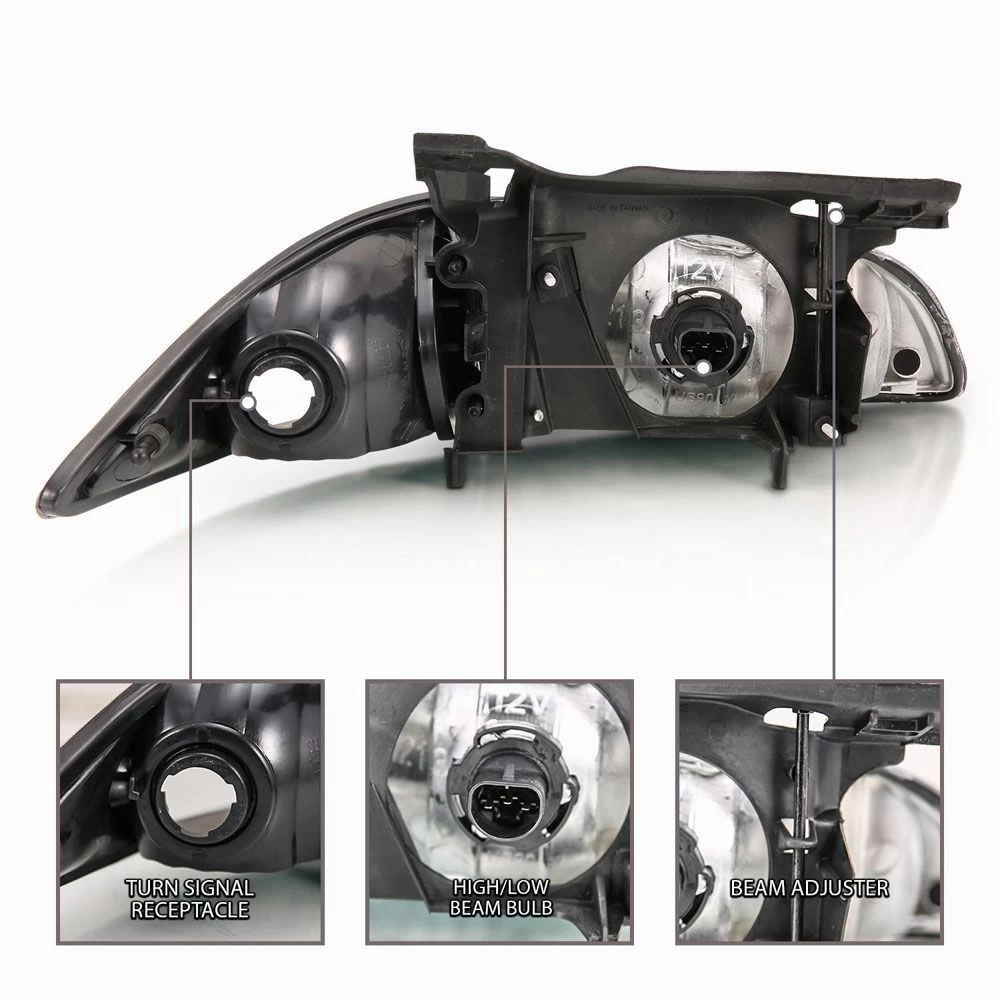 00-02 Chevy Cavalier Factory Style Headlights - Black 4 00-02 Chevy Cavalier Factory Style Headlights - Black - Image 2