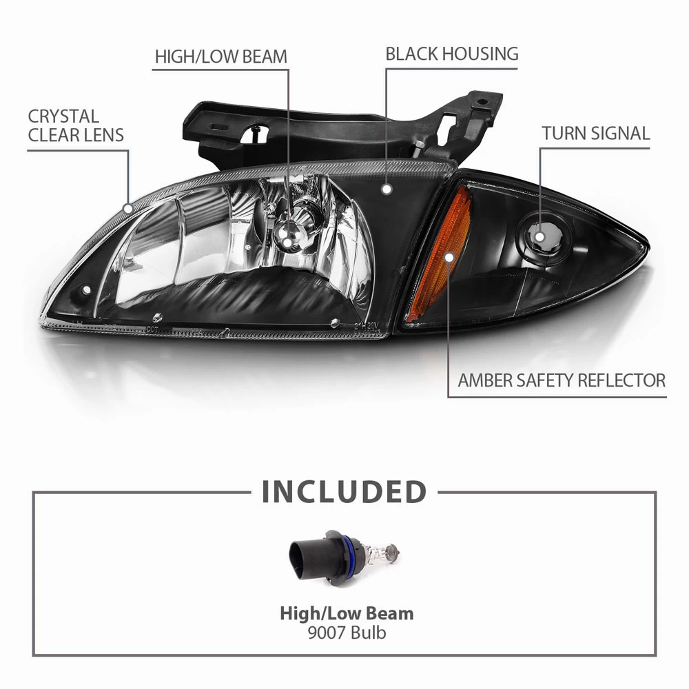 00-02 Chevy Cavalier Factory Style Headlights - Black 5 00-02 Chevy Cavalier Factory Style Headlights - Black - Image 3