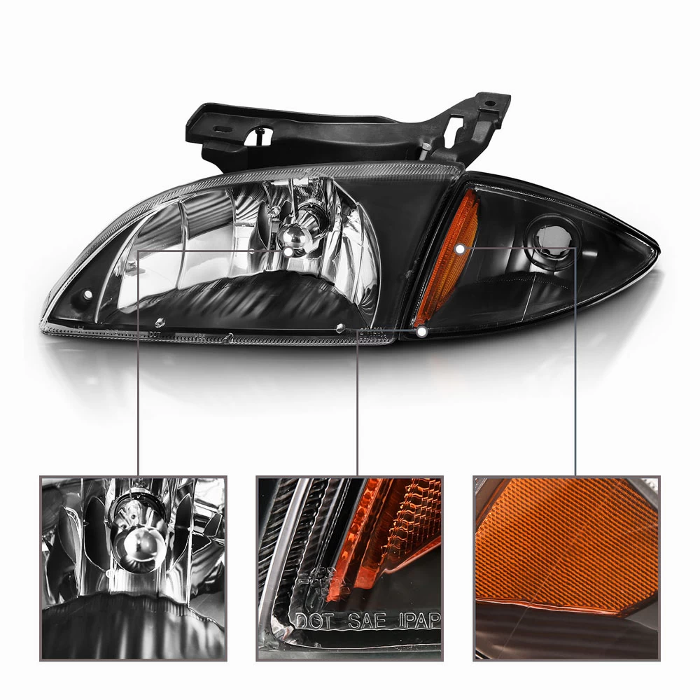 00-02 Chevy Cavalier Factory Style Headlights - Black 6 00-02 Chevy Cavalier Factory Style Headlights - Black - Image 4