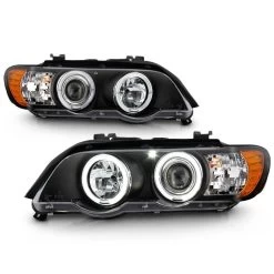 00-03 BMW E53 X5 Angel Eye Halo Projector Headlights - Black