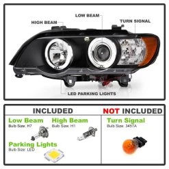 Professional Auto Parts Store -Professional Auto Parts Store 00 03 bmw e53 x5 angel eye halo projector headlights black 129