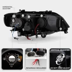 00-03 BMW E53 X5 Angel Eye Halo Projector Headlights - Black -Professional Auto Parts Store 00 03 bmw e53 x5 angel eye halo projector headlights black 132