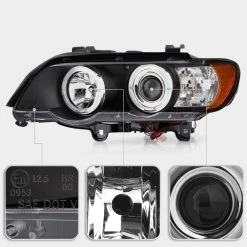 00-03 BMW E53 X5 Angel Eye Halo Projector Headlights - Black -Professional Auto Parts Store 00 03 bmw e53 x5 angel eye halo projector headlights black 135