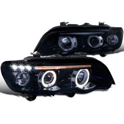 01-03 BMW E53 X5 [Halogen Model] Angel Eye Halo Projector Headlights - Gloss Black