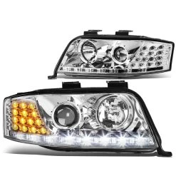 02-04 Audi A6 [Halogen Model] LED DRL / Signal Projector Headlights - Chrome