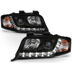 02-04 Audi A6 R8 Style LED Strip Projector Headlights - Black