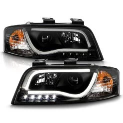 02-04 Audi A6 S6 LED DRL Light-Tube Projector Headlights - Black