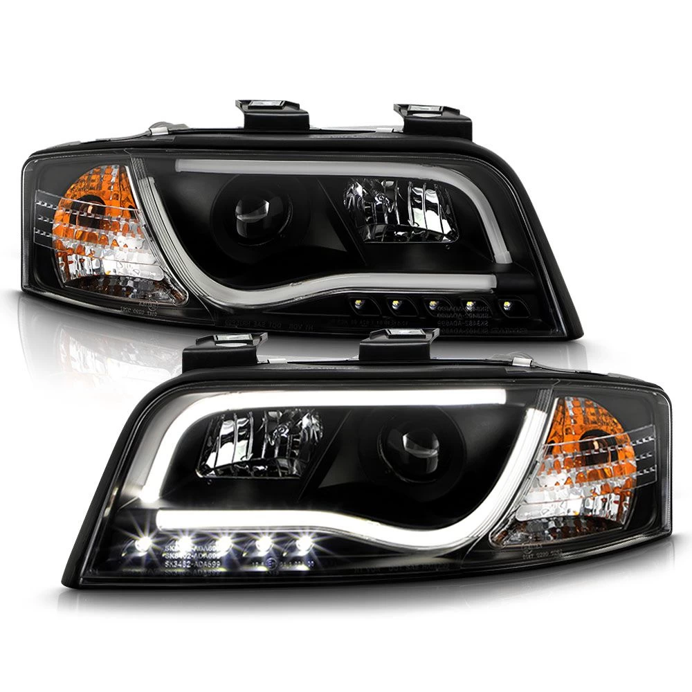 02-04 Audi A6 S6 LED DRL Light-Tube Projector Headlights - Black 3 02-04 Audi A6 S6 LED DRL Light-Tube Projector Headlights - Black