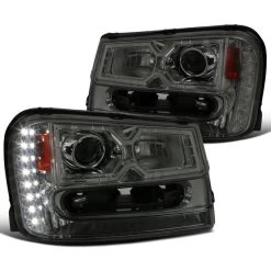 02-09 Chevy Trailblazer SMD LED DRL Chrome Smoke Projector Headlights