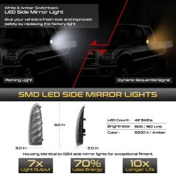 03-07 Ford Super Duty F250 F350 LED Side Mirror Light Switchback + Sequential White & Amber -Professional Auto Parts Store 03 07 ford super duty f250 f350 led side mirror light switchback sequential white amber 25