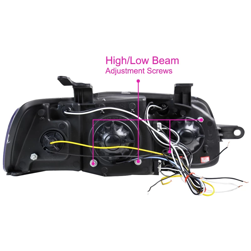 2004-2006 Chevy Aveo Angel Eye Halo & LED DRL Projector Headlights - Black 9 2004-2006 Chevy Aveo Angel Eye Halo & LED DRL Projector Headlights - Black - Image 7