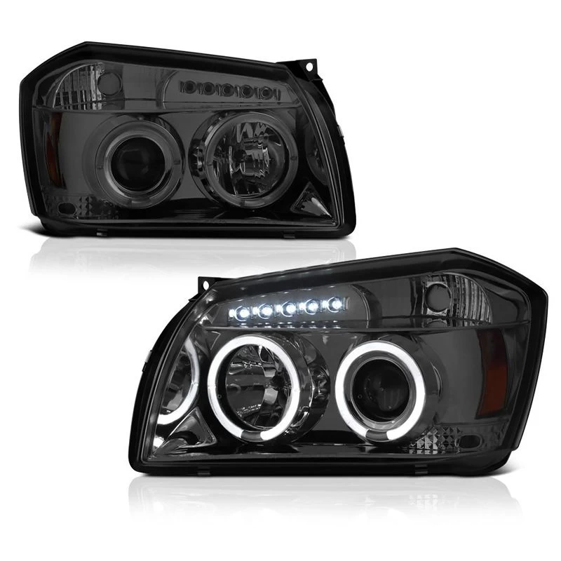 05-07 Dodge Magnum Angel Eye Halo & LED Projector Headlights - Smoked 3 05-07 Dodge Magnum Angel Eye Halo & LED Projector Headlights - Smoked