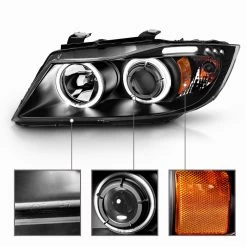 06-08 BMW E90 3 Series LED Angel Eye Halo & LED Projector Headlights - Black 13 06-08 BMW E90 3 Series LED Angel Eye Halo & LED Projector Headlights - Black -Professional Auto Parts Store 05 08 bmw e90 3 series ccfl angel eye halo led projector headlights black 212