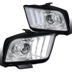 05-09 Ford Mustang LED DRL Tube Projector Headlights - Chrome