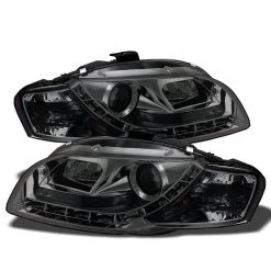 2006-2008 Audi A4 [Halogen Model Only] LED DRL Euro Projector Headlights - Smoked