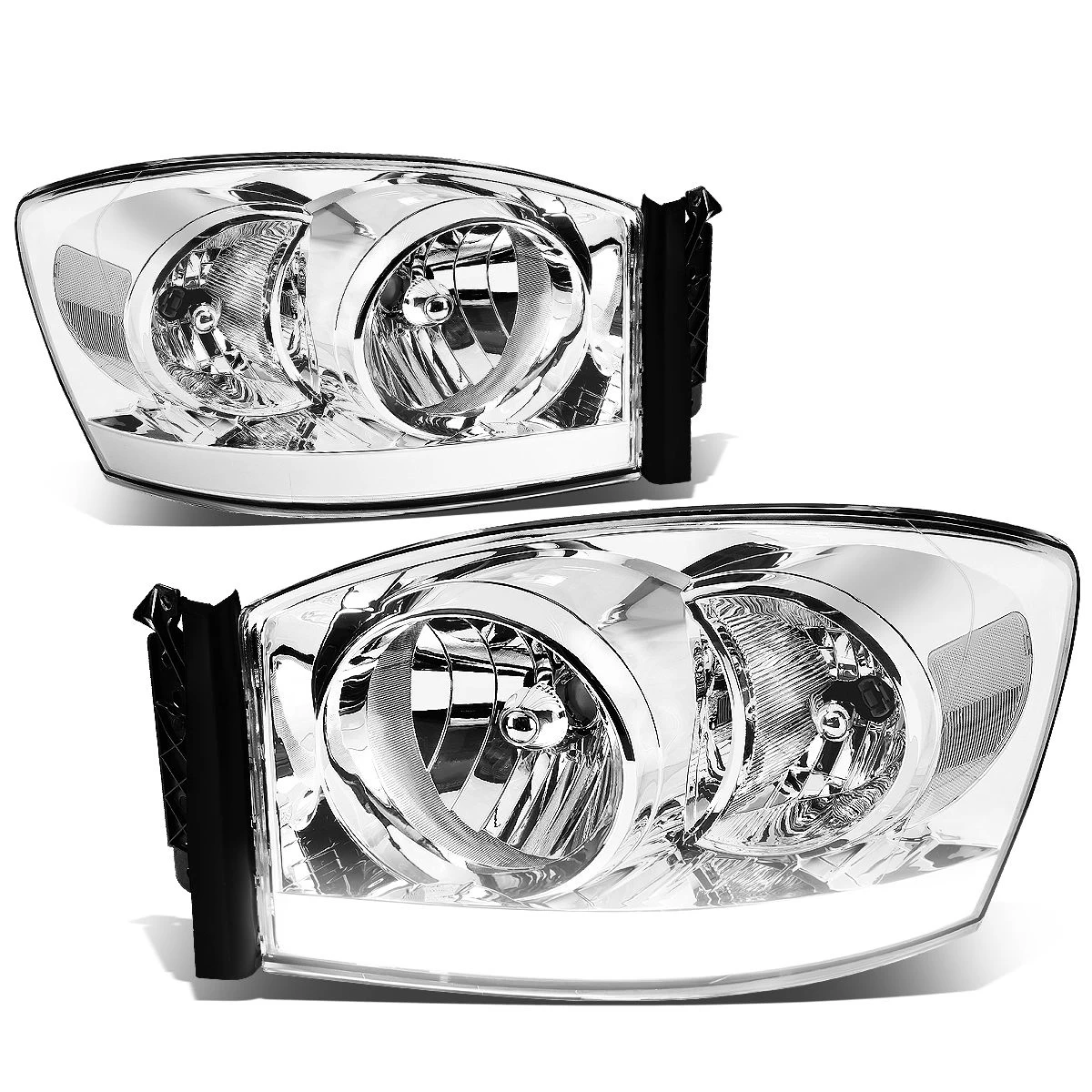 06-08 Dodge RAM LED DRL Crystal Headlights - Chrome Clear 3 06-08 Dodge RAM LED DRL Crystal Headlights - Chrome Clear