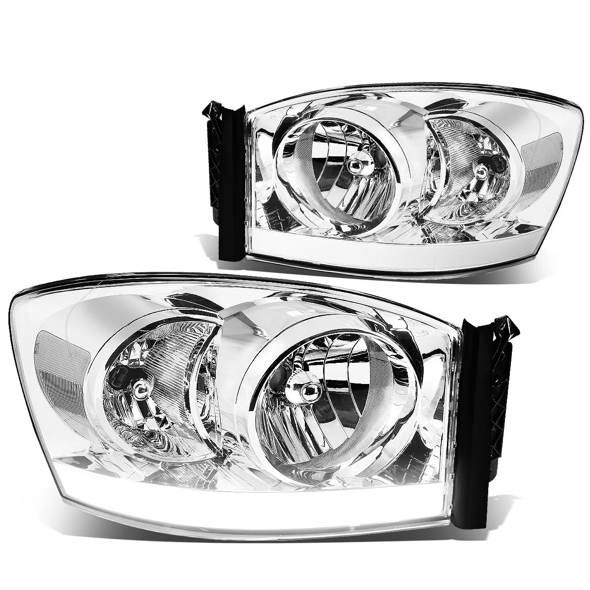 06-08 Dodge RAM LED DRL Crystal Headlights - Chrome Clear 4 06-08 Dodge RAM LED DRL Crystal Headlights - Chrome Clear - Image 2