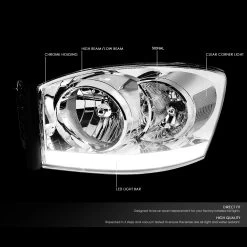 06-08 Dodge RAM LED DRL Crystal Headlights - Chrome Clear 14 06-08 Dodge RAM LED DRL Crystal Headlights - Chrome Clear -Professional Auto Parts Store 06 08 dodge ram led drl crystal headlights chrome clear 130