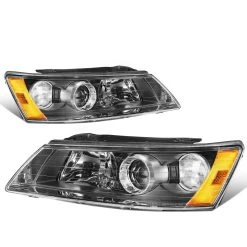 06-08 Hyundai Sonata Factory Style Headlights - Black / Amber