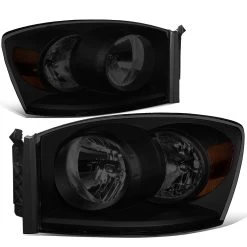 06-09 Dodge RAM Replacement Smoked Tinted Headlights - Black Smoked / Amber