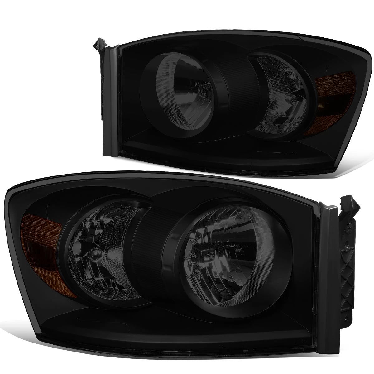 06-09 Dodge RAM Replacement Smoked Tinted Headlights - Black Smoked / Amber 4 06-09 Dodge RAM Replacement Smoked Tinted Headlights - Black Smoked / Amber - Image 2