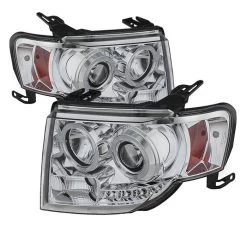08-12 Ford Escape Angel Eye Halo & LED Strip Projector Headlights - Chrome