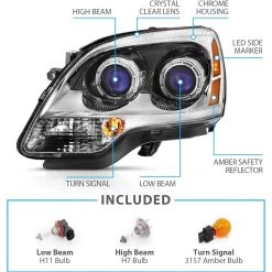 07-12 GMC Acadia [Halogen Model] Dual Projector Headlights - Chrome -Professional Auto Parts Store 07 12 gmc acadia halogen model dual projector headlights chrome 105