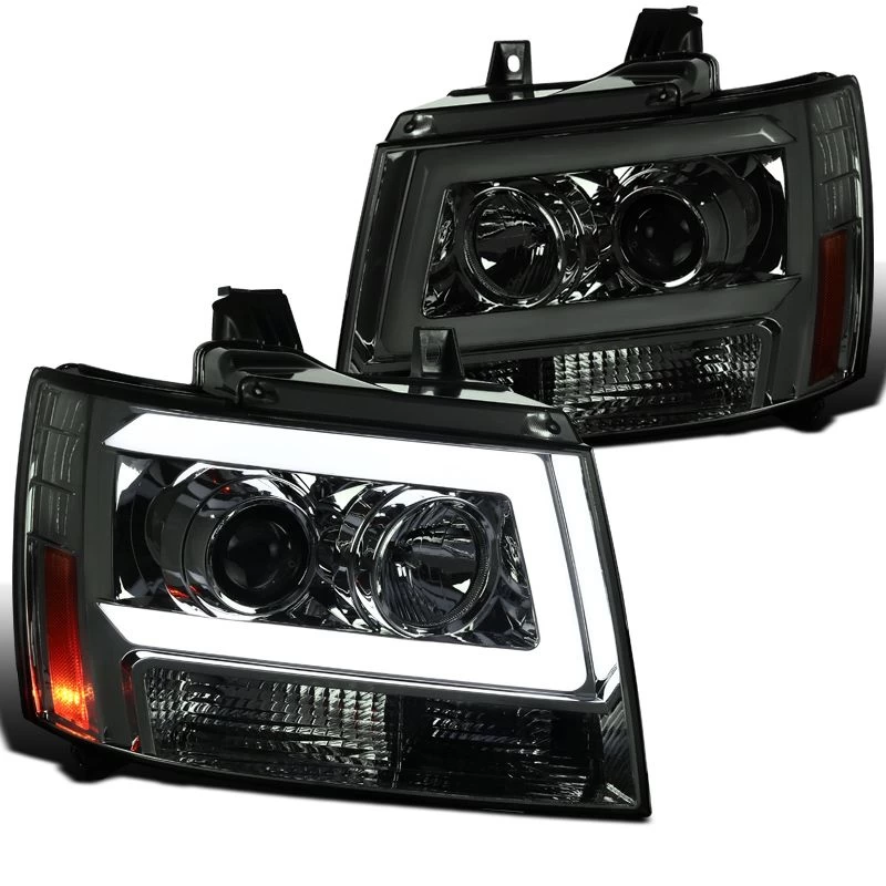 07-13 Chevy Avalanche Suburban Tahoe Smoke Tinted LED DRL Bar Projector Headlights 3 07-13 Chevy Avalanche Suburban Tahoe Smoke Tinted LED DRL Bar Projector Headlights