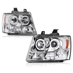 07-2014 Chevy Suburban / Tahoe / Avalanche Angel Eye Halo & LED Projector Headlights - Chrome