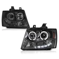 07-2014 Chevy Suburban / Tahoe / Avalanche Angel Eye Halo & LED Projector Headlights - Smoked
