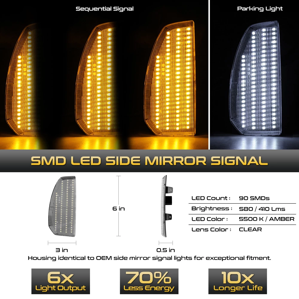 07-21 Toyota Tundra Sequential LED Side Mirror Lights - Clear Lens 5 07-21 Toyota Tundra Sequential LED Side Mirror Lights - Clear Lens - Image 3