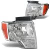 2009-2014 Ford F150 Chrome Replacement Front Headlights -Professional Auto Parts Store 09 13 ford f150 pickup oem chrome housing crystal headlights 37