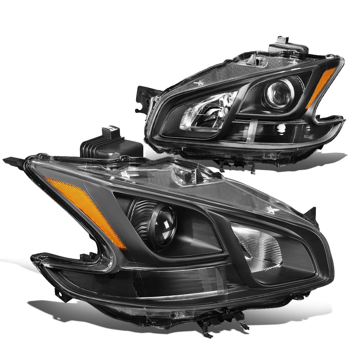 09-14 Nissan Maxima Replacement Projector Headlights - Black / Amber 4 09-14 Nissan Maxima Replacement Projector Headlights - Black / Amber - Image 2