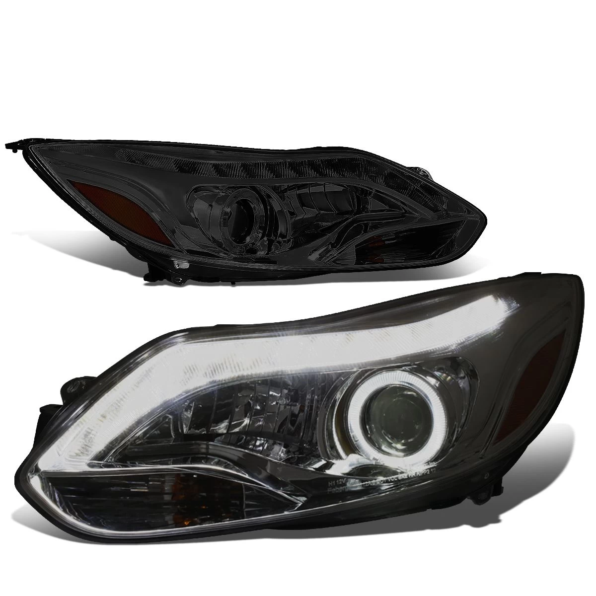 12-14 Ford Focus Pair Of LED Halo Projector Headlight W/ Running Light Strip - Smoked 3 12-14 Ford Focus Pair Of LED Halo Projector Headlight W/ Running Light Strip - Smoked