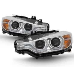 12-15 BMW 3-Series F30 Halo LED DRL Projector Headlights - Chrome