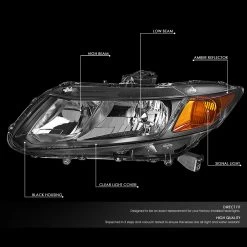 12-15 Honda Civic 4dr / 12-13 Civic 2dr OE-Style Replacement Headlights - Black / Amber 14 12-15 Honda Civic 4dr / 12-13 Civic 2dr OE-Style Replacement Headlights - Black / Amber -Professional Auto Parts Store 12 15 honda civic crystal headlights black amber 116
