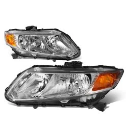 12-15 Honda Civic 4dr / 12-13 Civic 2dr OE-Style Replacement Headlights - Chrome / Amber