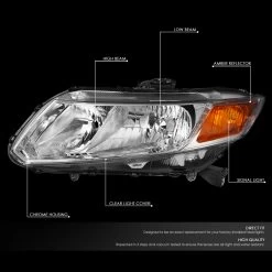 12-15 Honda Civic 4dr / 12-13 Civic 2dr OE-Style Replacement Headlights - Chrome / Amber 14 12-15 Honda Civic 4dr / 12-13 Civic 2dr OE-Style Replacement Headlights - Chrome / Amber -Professional Auto Parts Store 12 15 honda civic crystal headlights chrome amber 110