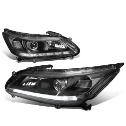 HID Combo 13-15 Honda Accord LED DRL Bar Projector Headlights - Black Clear -Professional Auto Parts Store 13 15 honda accord led drl bar projector headlights black clear 158