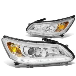HID Combo 13-15 Honda Accord LED DRL Bar Projector Headlights - Chrome Amber -Professional Auto Parts Store 13 15 honda accord led drl bar projector headlights chrome amber 167