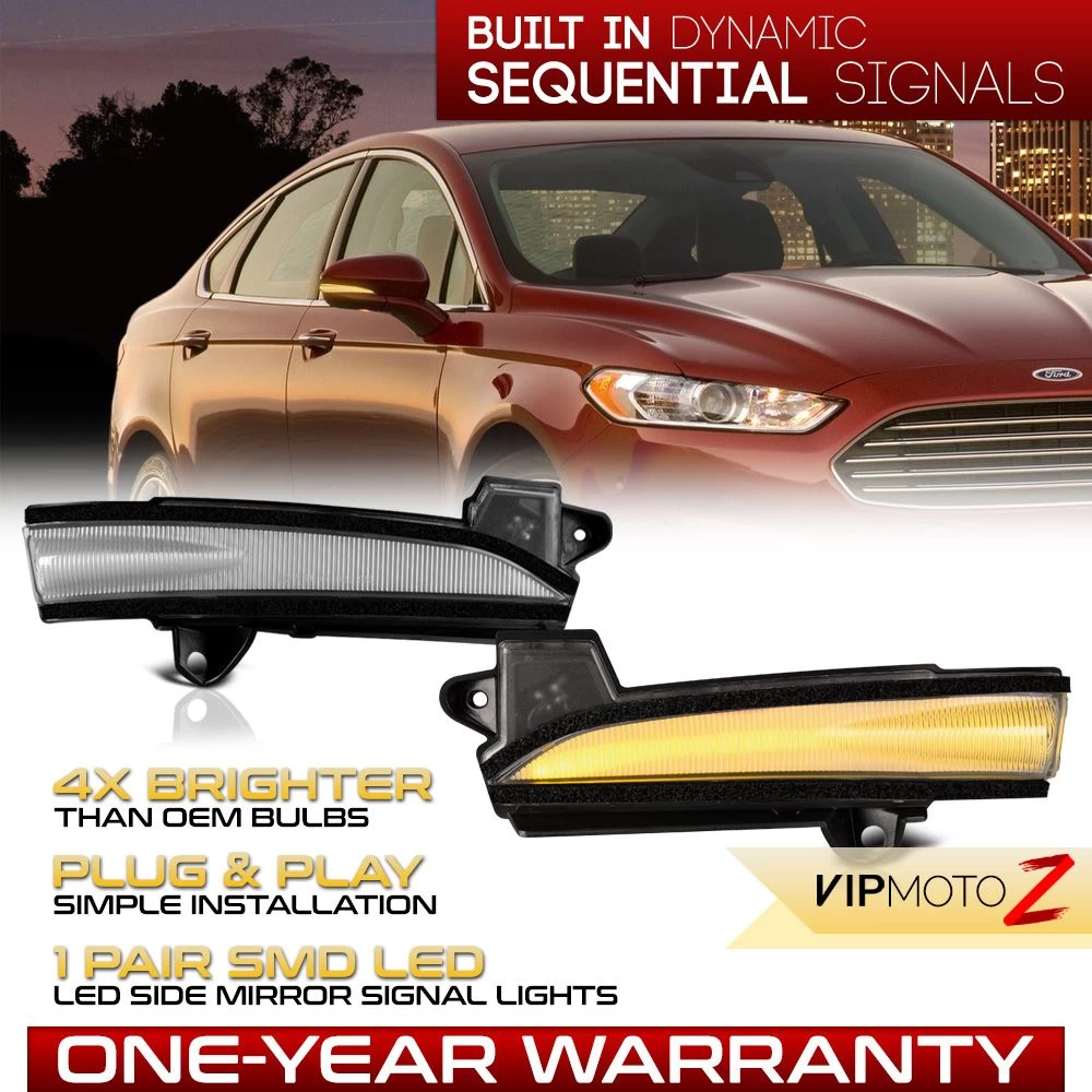 13-20 Ford Fusion Sequential Amber LED Side Mirror Lights - Clear 4 13-20 Ford Fusion Sequential Amber LED Side Mirror Lights - Clear - Image 2