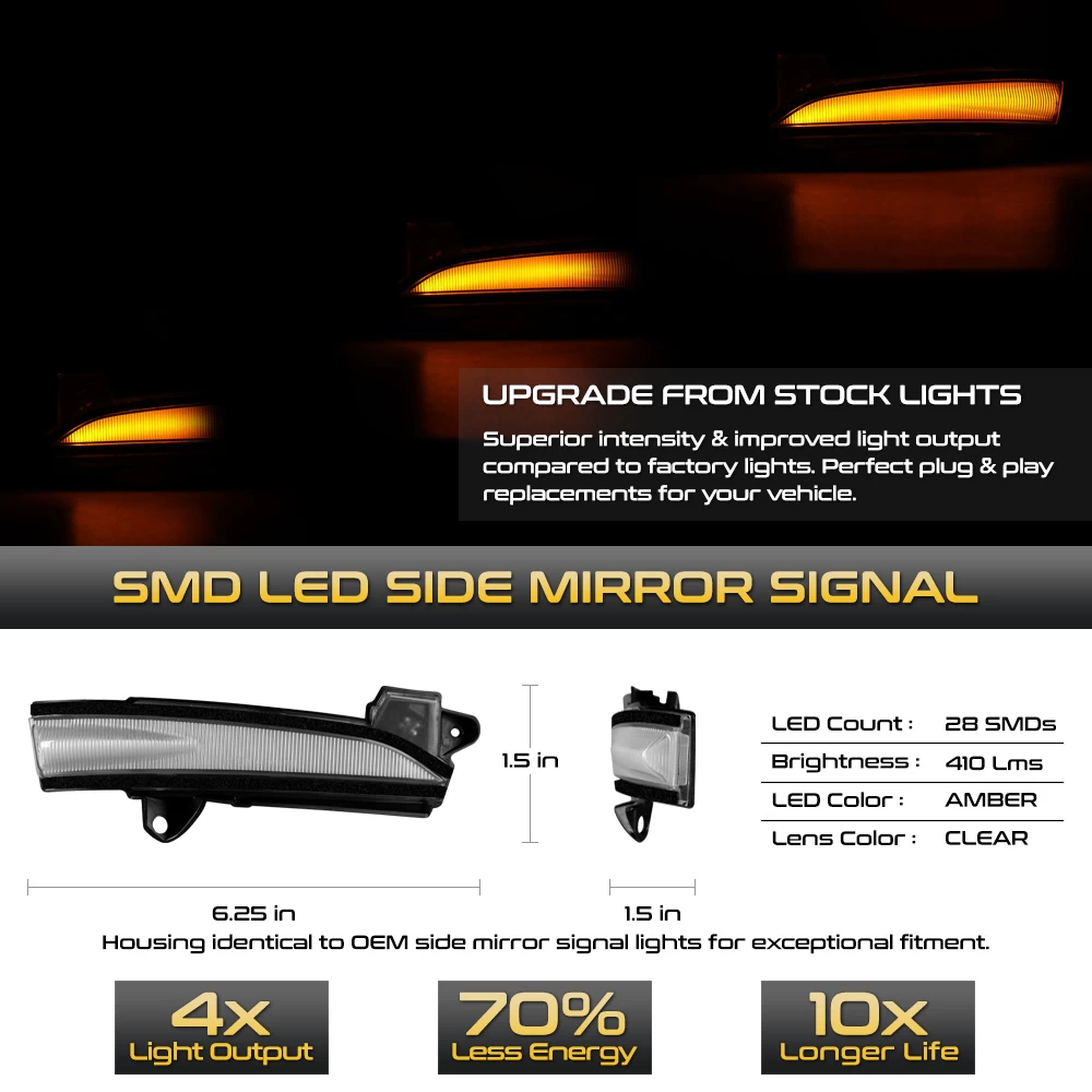 13-20 Ford Fusion Sequential Amber LED Side Mirror Lights - Clear 5 13-20 Ford Fusion Sequential Amber LED Side Mirror Lights - Clear - Image 3