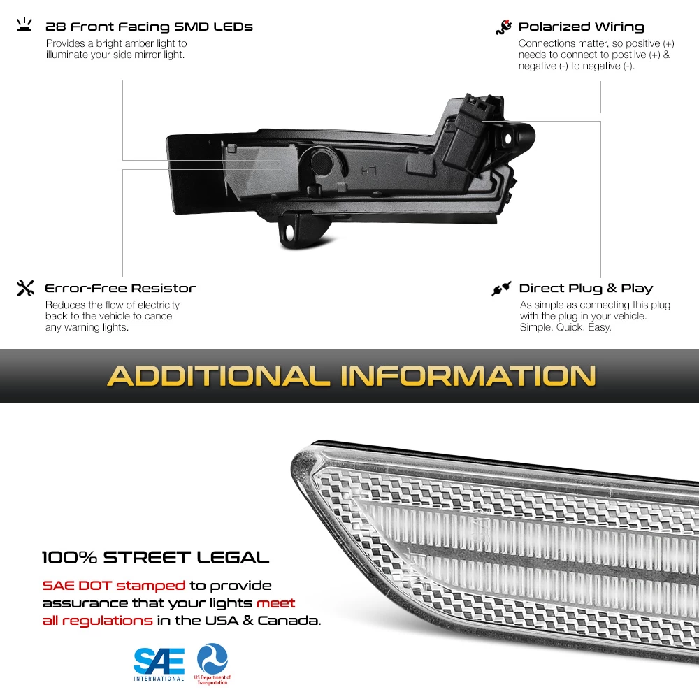 13-20 Ford Fusion Sequential Amber LED Side Mirror Lights - Clear 8 13-20 Ford Fusion Sequential Amber LED Side Mirror Lights - Clear - Image 6