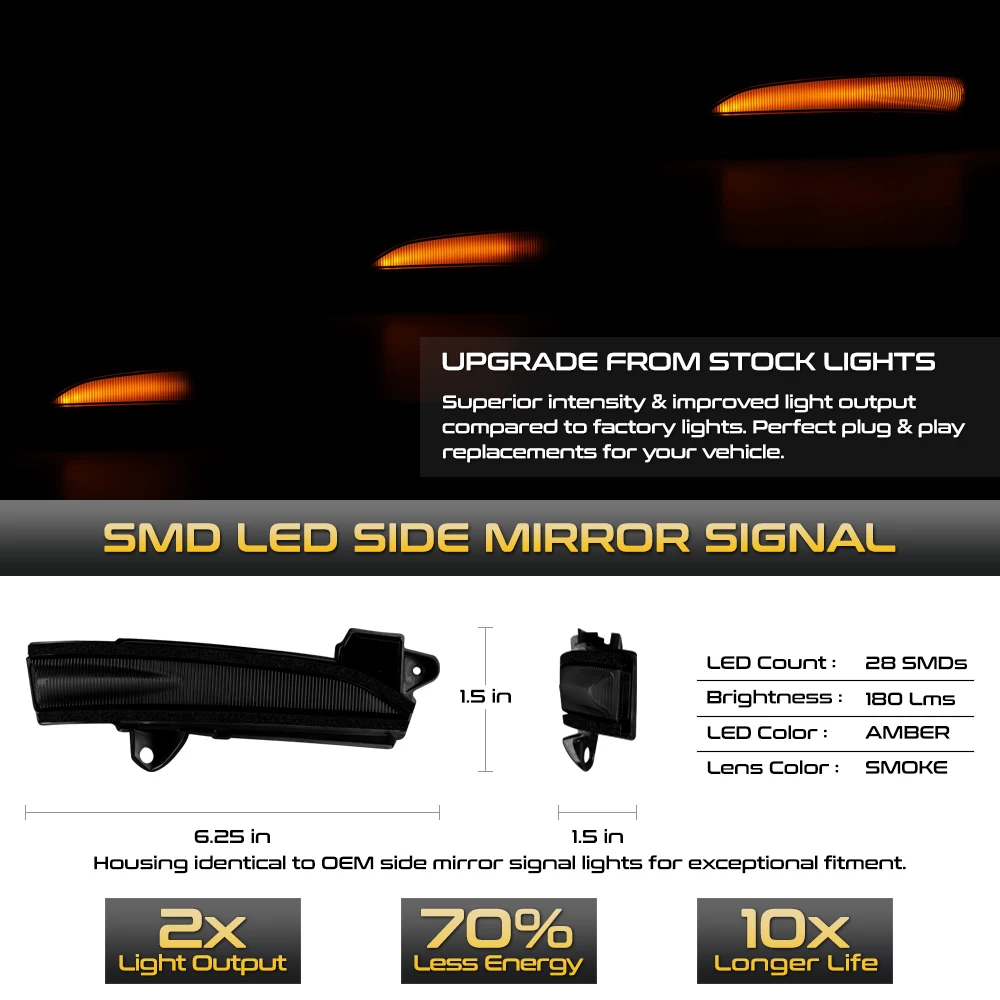 13-20 Ford Fusion Sequential Amber LED Side Mirror Lights - Smoked 5 13-20 Ford Fusion Sequential Amber LED Side Mirror Lights - Smoked - Image 3