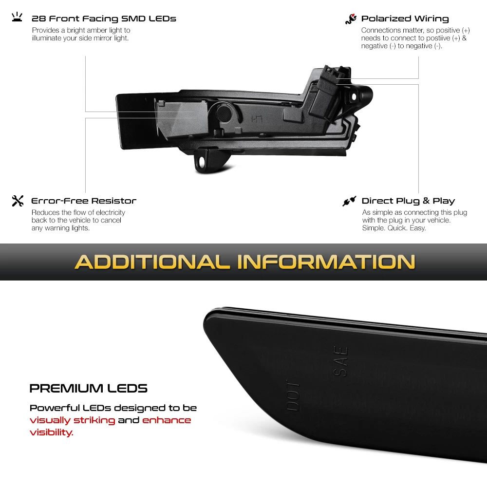 13-20 Ford Fusion Sequential Amber LED Side Mirror Lights - Smoked 8 13-20 Ford Fusion Sequential Amber LED Side Mirror Lights - Smoked - Image 6