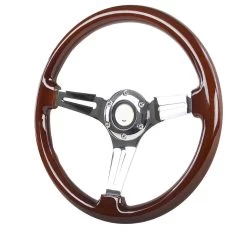 13.5-inch 340mm Classic Polished Aluminum 3-Spoke Wood Grain Drifting Steering Wheel