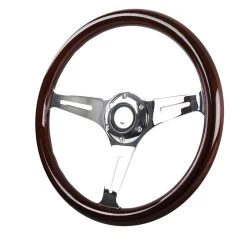 13.5-inch Classic Aluminum Wooden Deep Dish Steering Wheel W/ Black Strip 340mm