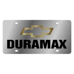 Eurosport Daytona® 1310-1GB - GM Polished License Plate With Black / Gold Duramax Logo And Chevrolet Emblem