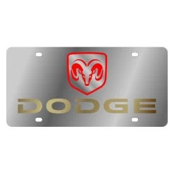 Eurosport Daytona® 1403-2 - MOPAR Polished License Plate With Gold / Red Dodge Logo And Emblem