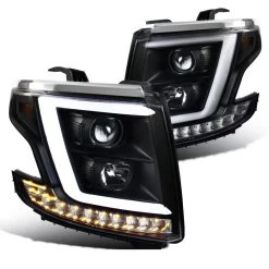 15-20 Chevy Tahoe / Suburban [Halogen Model] Optic-LED Tube Projector Headlights Black